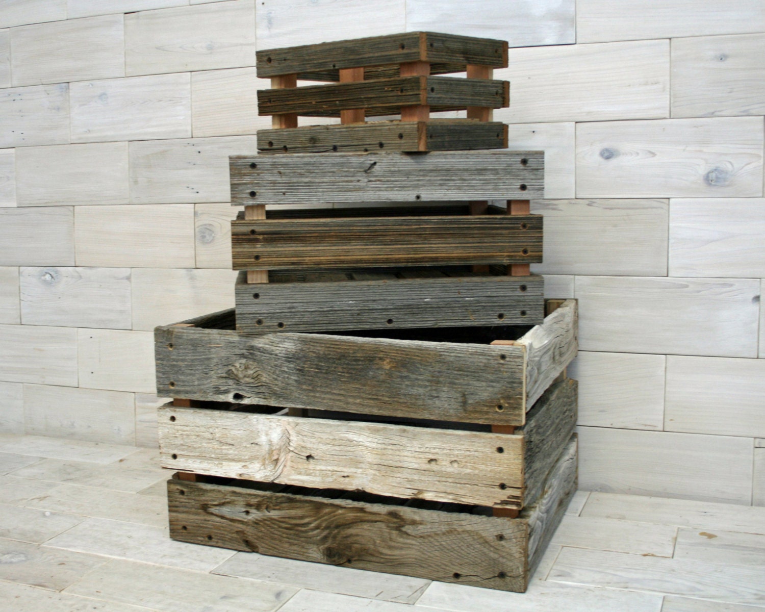 Barn Wood Milk Crate nesting set of 3 tags wood box barn