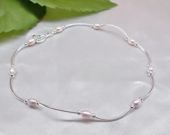 Pink Pearl Ankle Bracelet Pink Pearl Bracelet Pink Pearl Anklet 925 Sterling Silver Anklet Girlfriend Gift For Her BuyAny3+Get1 Free