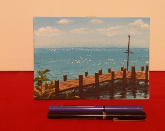 5x7 Orginal Acrylic Canvas Painting, Cozumel Beach