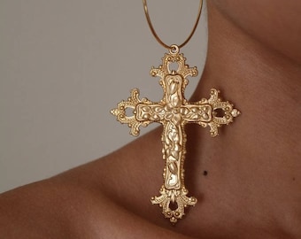 Dancing Queen Cross Hoop Earrings - Gold Earrings - Hoop Earrings - Dangle Earrings - Cross Earrings - Large Hoop Earrings - Large Cross
