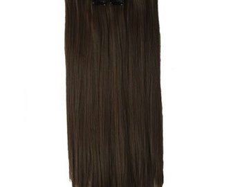 22" Full Head Clip in Hair Extensions 8 pcs with 18 clips Darkest brown Straight shade #4
