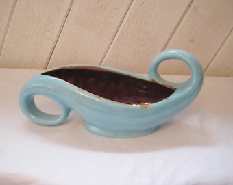 Aqua blue art deco indoor planter, air fern succulent planter, mid century modern, 50s 60s