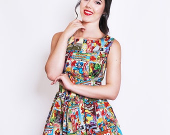 Comic book dress-pin up dress-retro, superhero, 50's style, Rockabilly