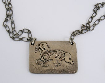 Horse Jewelry, Horse Necklace, Running Horse, Horse Lover, Dark Silver Horse Necklace, Wild Horse, Rustic Horse Necklace, Pony, Equestrian