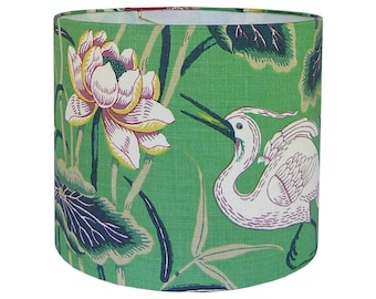 Lotus Garden Lamp Shade, Custom Lamp Shade Green, Floral Lamp Shade Bird, Chinoiserie Lamp Shade, Table Lampshade, Multiple Sizes Available