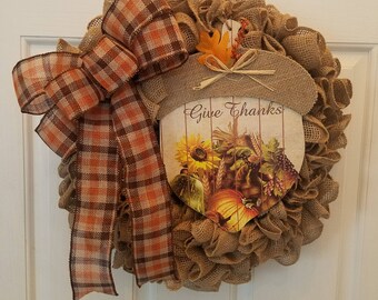 Burlap Wreath, Thanksgiving Wreath, Fall Wreath