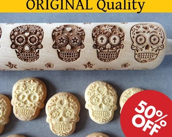 Têtes de mort mexicaines rouleau à pâtisserie gravé