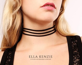 Black Choker Necklace, Choker Necklace 90s, Layered Choker Necklace, Black Neck Choker Necklace, Suede Choker Necklace, Multi Strand Choker
