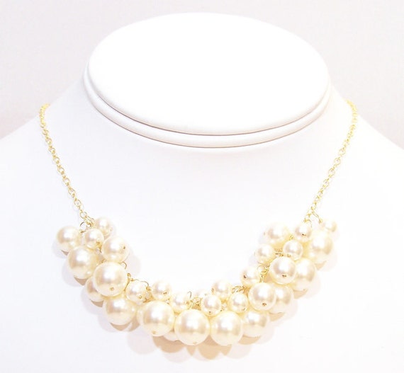 Ivory Pearl Cluster Bib Bauble Wedding Necklace Chunky Bridal