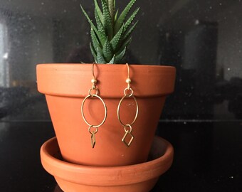 Small brass hoops with diamond brass dangle
