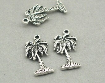 8 Palm Tree Charms, Palm Tree pendant beads Antique Silver 11X22mm CM0872S