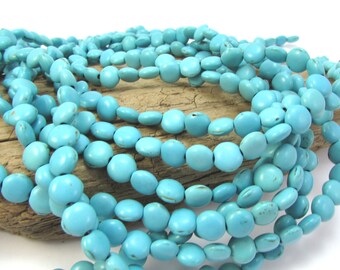 Magnesite Beads, Light Teal Green Magnesite Beads, 8mm Puffed Flat Round Beads, 15 inch Strand, Item 1268gsm