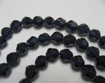 Crystal pierced pearls with facets, marine blue, 6 mm (x 120)