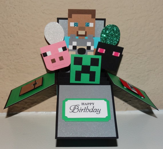 Minecraft Happy Birthday handmade 3D pop up greeting card