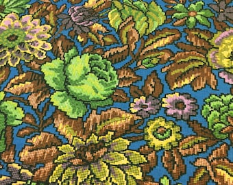 Vintage Floral Fabric. 1/2 yd. Retro Floral Fabric. Digital Fabric. Mid Century Fabric. Upholstery Fabric. Green Floral Fabric