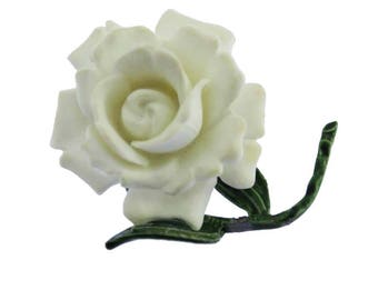 White Rose Brooch, White Flower Brooch, Large White Flower Pin, White Rose Pin