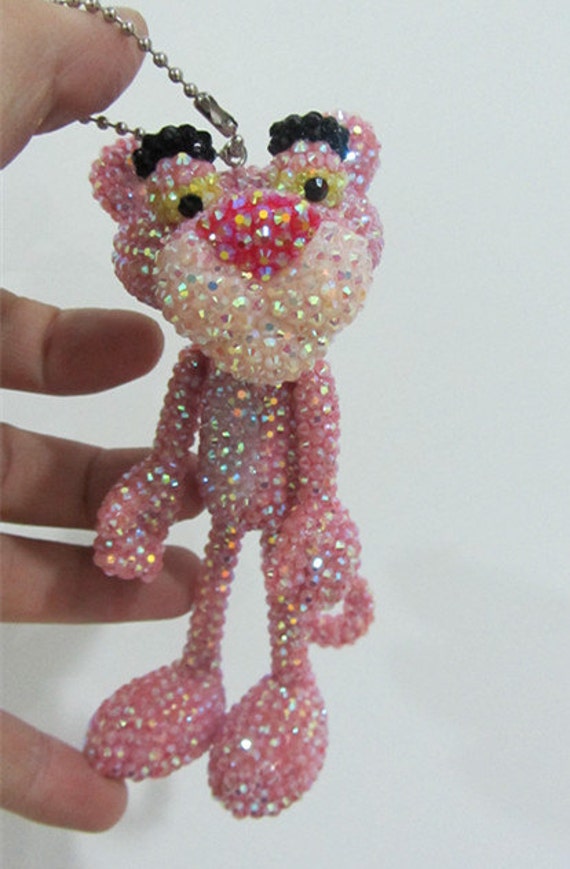 Pink Panther Keychain Baby Pink Sparkly Crystal Key Chains