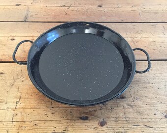 Vintage Black Enamelware Paella Pan Made in Spain