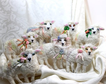 Sheep Quilty Critters - ONE Sheep per purchase - lg Version - OOAK, Folk Art, Ornament, St. Patricks Day, Springtime