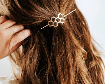 Honeycomb Hair Pin | Brass Hair Clip | Brass Hair Slide | Hair Barrette | Hair Accessories