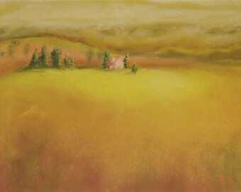 Save Our Prairies! Prairie Habitat Pastel Painting. Prairie in the Fog. Original Pastel Painting. Gold Pastel Painting. Prairie Painting.