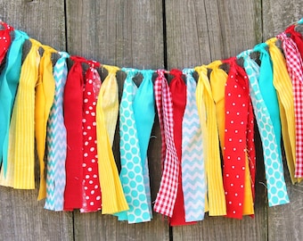 Fabric Rag Garland Bunting Banner, CUSTOM, You Pick Colors/Theme, Great for Parties and Events