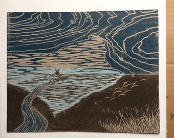 the wind - woodcut print