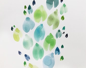 Leaf Study #5 in Blues and Greens – 8x10 inch Watercolor Painting and Illustration of leaves