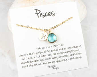 Pisces Zodiac Gold Necklace, Pisces March Necklace, March Birthday Jewelry, Zodiac Necklace, Astrology Gold Necklace