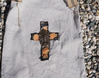 Linen rustic tote with Indian Cross