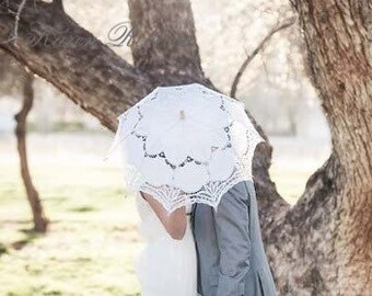 Special Offer White Battenburg Lace Vintage Umbrella Parasol For Bridal Bridesmaid Wedding