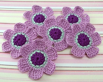 Purple Flowers, 6 Petal Flowers, Flower Appliques, Crochet Flowers, Crochet Appliques