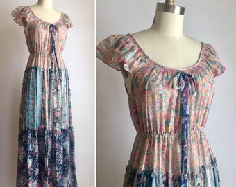 70s boho maxi dress S/M ~ vintage floral summer dress