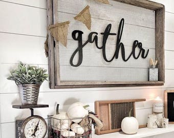 Gather laser cut word- not painted