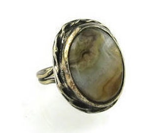 Vintage Silver Agate Ring