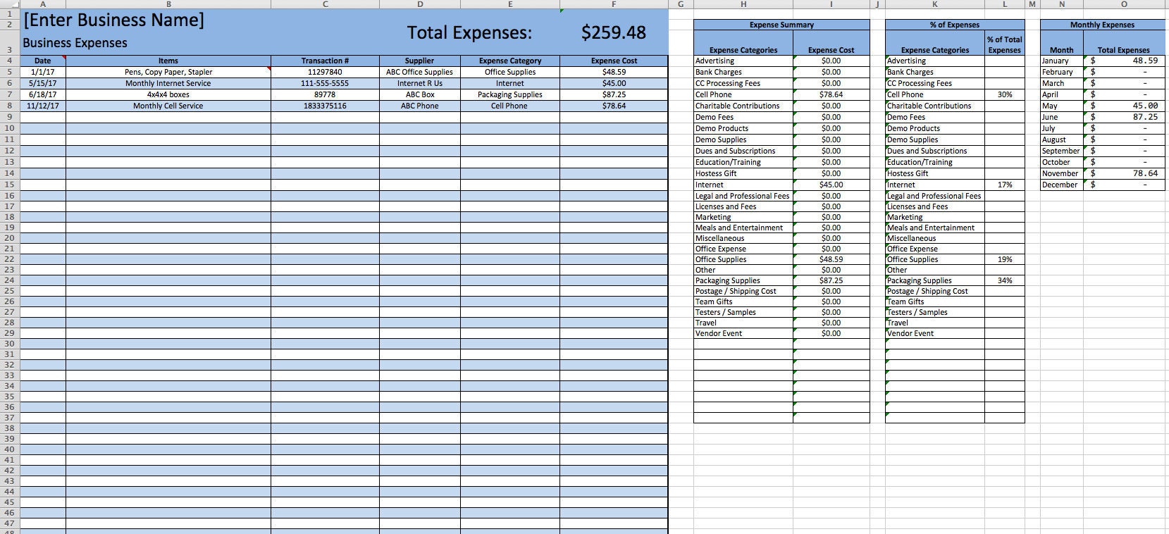 expense tracker excel format