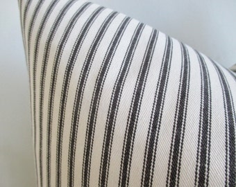 Pillow Cover Black & White Woven Twill Ticking Stripes