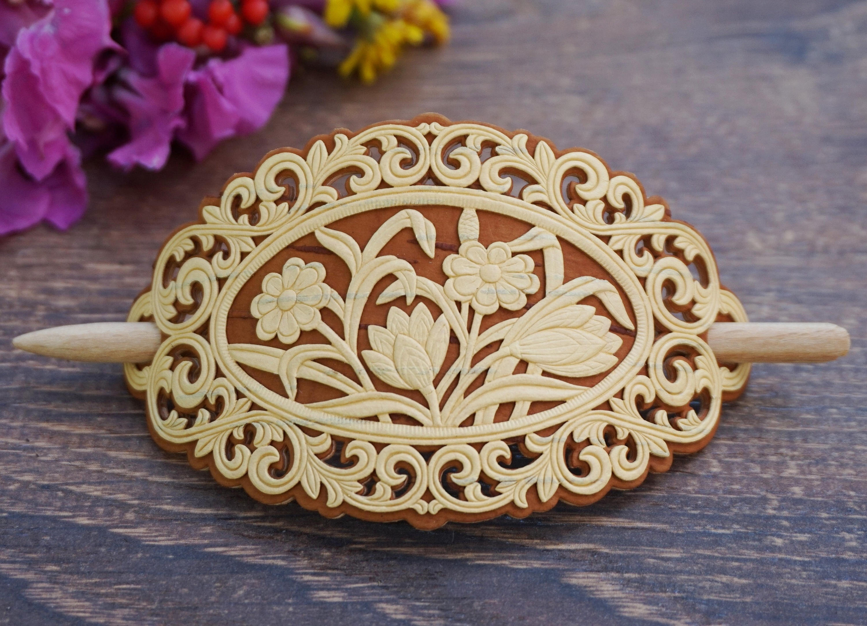 Elegant Barrette Hair Stick Barrette Wood Hair Stick Carved