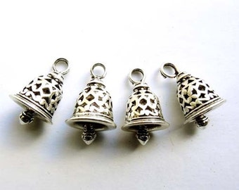 4 Antique Silver Bell Charms - 27-10