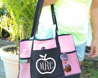 Personalized Bag, Teacher Bag, personalized with monogram, Heavy tote bag, zippered, Heavy canvas, Carryall, Teacher
