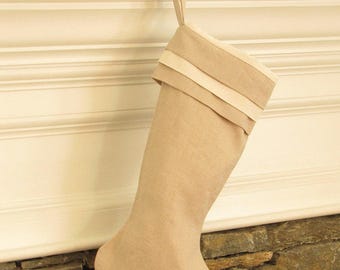 Linen Christmas Stocking Tan Beige Cuff Natural Better Homes and Gardens