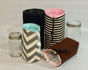 Custom Mason Jar bag, Pint Jars to Go Single zero waste lunch or shopping tote carrier bag