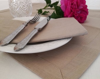 Pure Linen Placemats Set of 6 8 10 12 - Wedding Linen Placemats - Beige Linen Placemats - Easter Placemats - Pastel Color Placemats