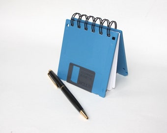 Floppy Disk Notebook - Geek Book - Recycled Computer Diskette - Blue - Stocking Stuffer