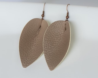 Beige Pinched Leather Earrings