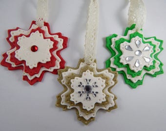 Polymer Clay Snowflake Ornaments. Christmas Ornaments. Snowflake Ornaments. Holiday Ornaments. Ornament Set.