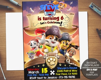 INSTANT DOWNLOAD_Paw patrol Birthday Invitation, Editable, invitation, invitations birthday, Invites, invitations download, PDF