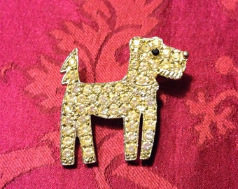 1960s Vintage Rhinestone Art Deco Terrier Pin