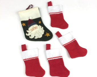 Lot of 4 Small Red White Christmas Stocking 1 Green Santa Stocking Holiday Gift