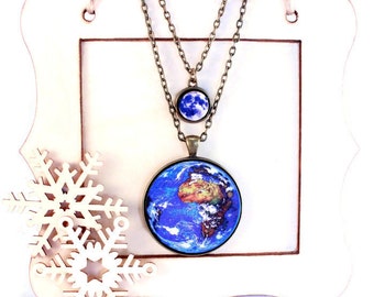 Solar System Necklace Earth and Moon Planet Science Jewelry - Hostess Gift